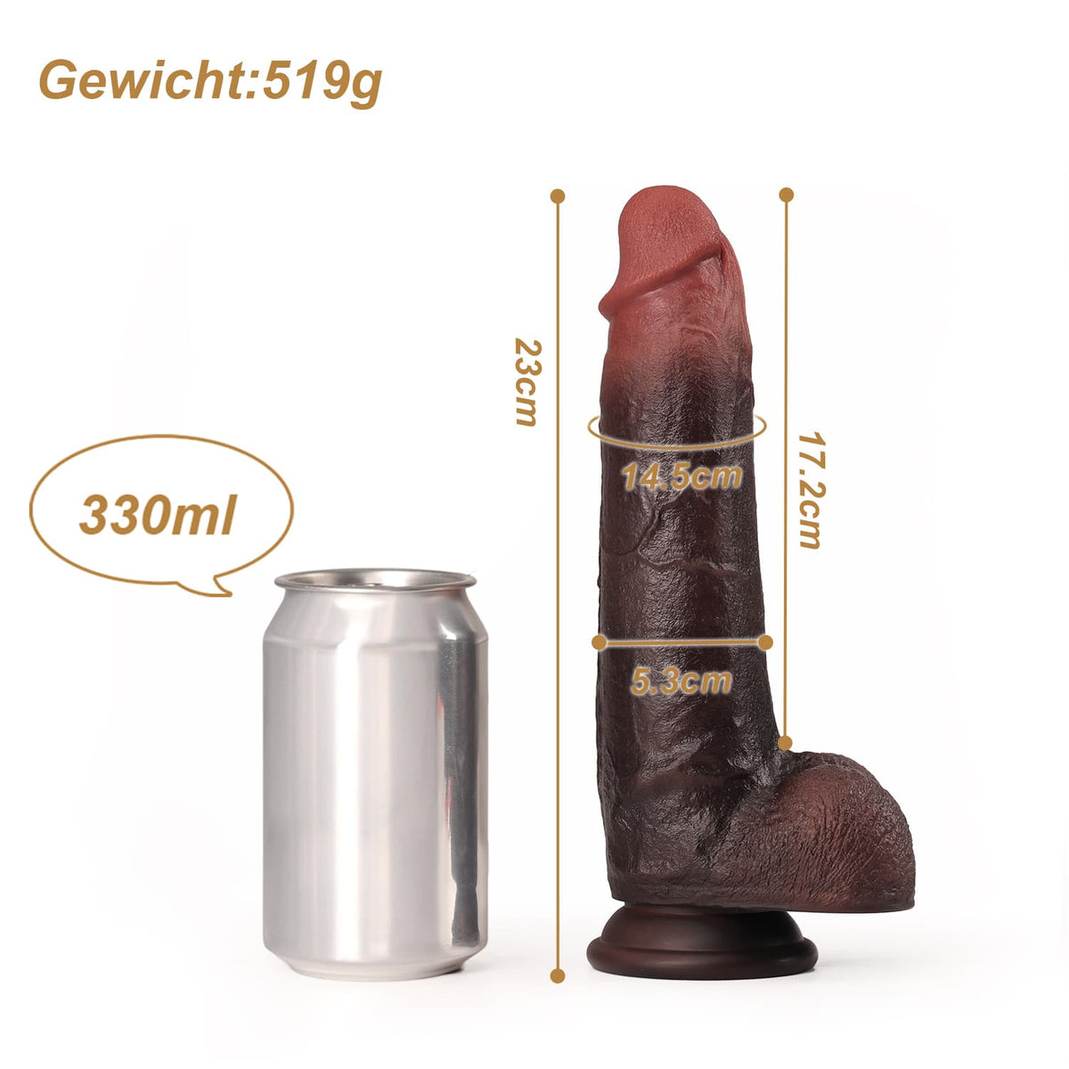 Realistischer Dildo Jett Größentabelle mit Maßangaben